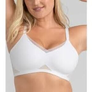 Honeylove Lace Inset Crossover Wireless Bra White Size Large *EUC
